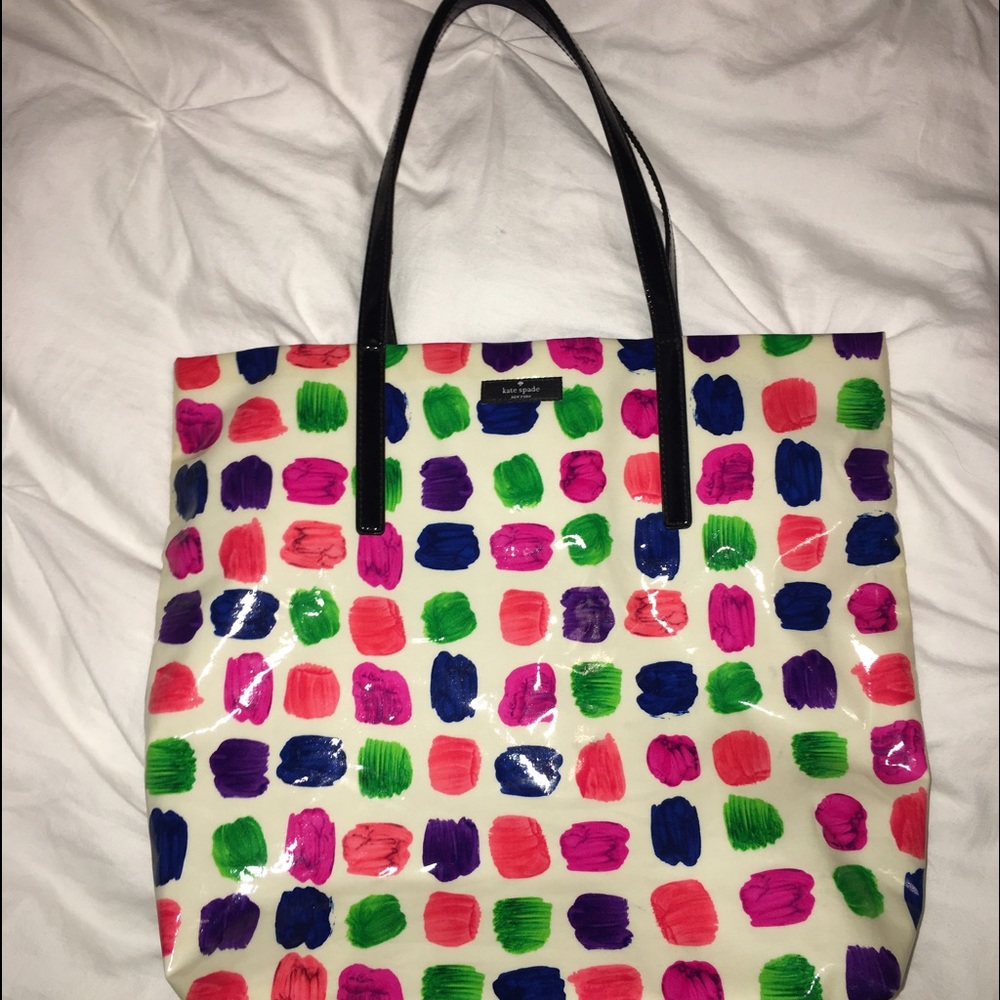 Kate spade off white pink purple green tote