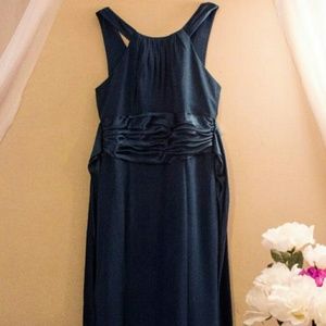 Chiffon and Charmeuse Dress with Round Neck