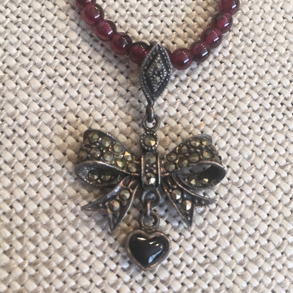 Victorian Amethyst & Sterling Silver Bow Necklace - Picture 1 of 5