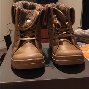 Brown leather lace up boots