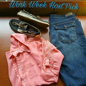 Rue 21 sheer button-down shirt with lace