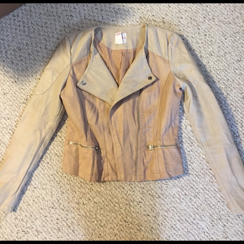 Tan and cream colored faux leather jacket