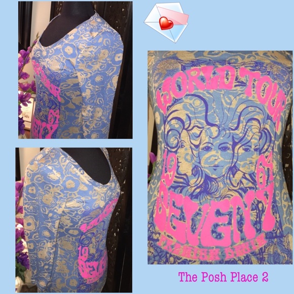 ☮️ Seven7 World Tour Top 3/4 Sleeves ☮️ Groovy ☮️ - Picture 1 of 3