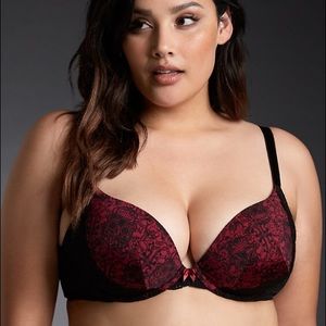 40DD push up plunge red and black sugar skull bra