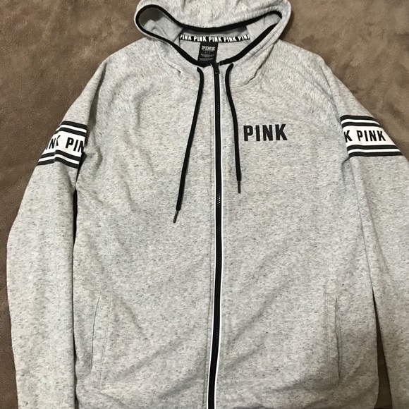 PINK Victoria's Secret Sweaters - VS PINK GRAY ZIP UP