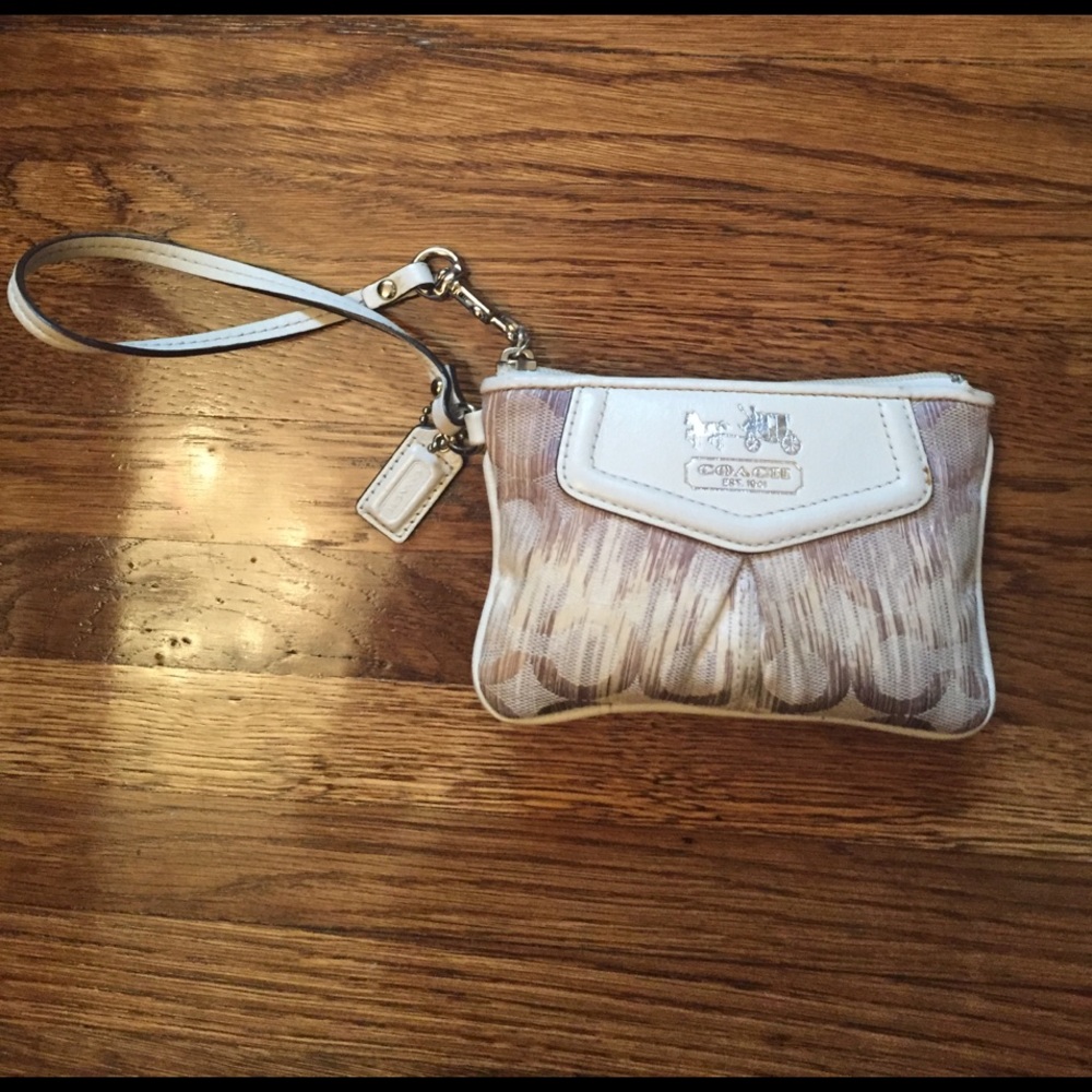 Coach wristlet white leather w/ ombré grey fabric