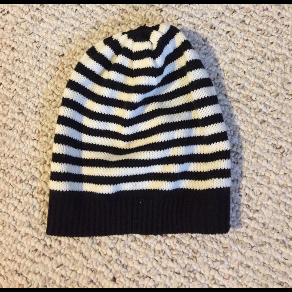 Black and white striped beanie