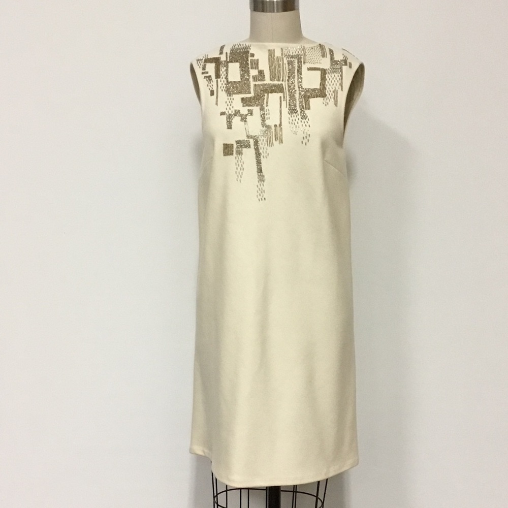 Elijah winter white wool flannel hand beaded dress