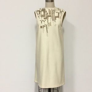 Elijah winter white wool flannel hand beaded dress