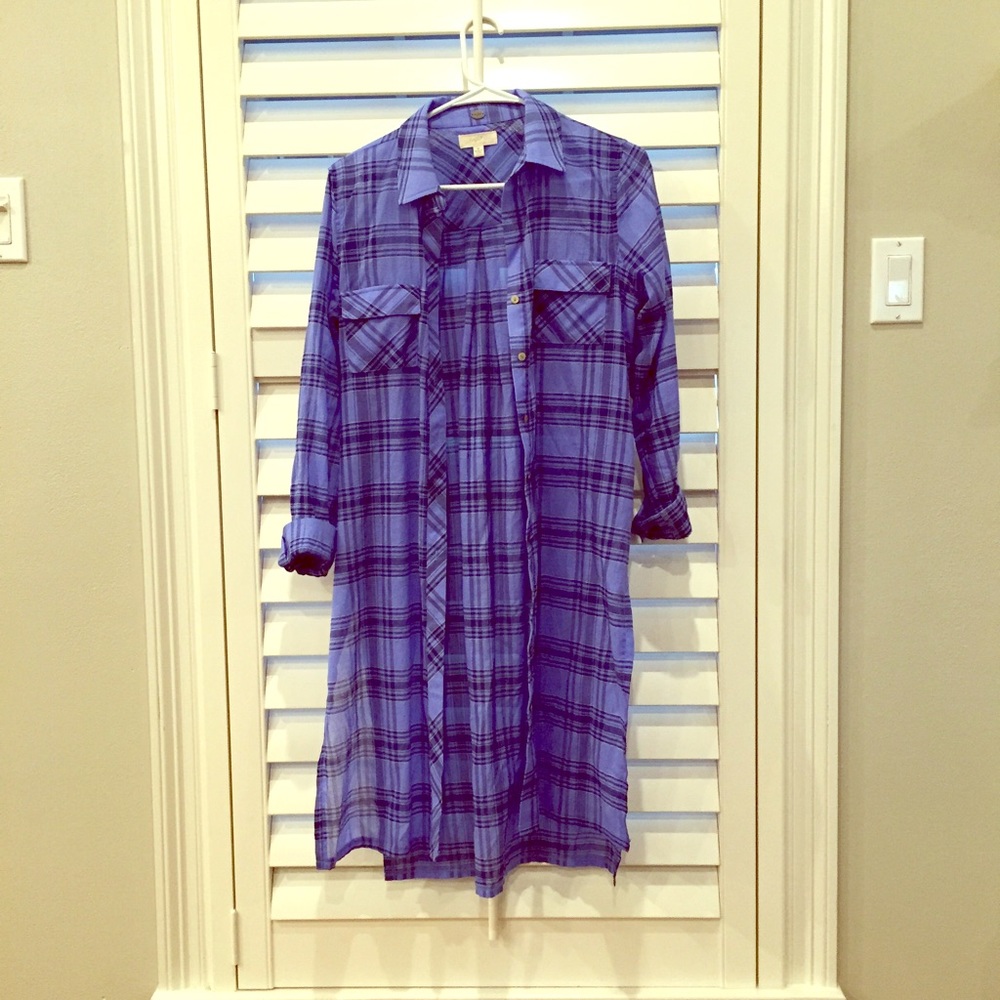 Long plaid periwinkle shirt