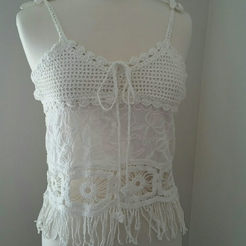 White Cloud crochet top with fringe bottom