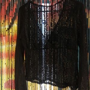 Lace Sheer Black Long Sleeve Blouse