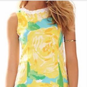 Lilly Pulitzer shift dress yellow rose print