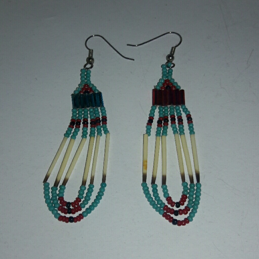 Red turquoise black seed bead porcupine Navajo