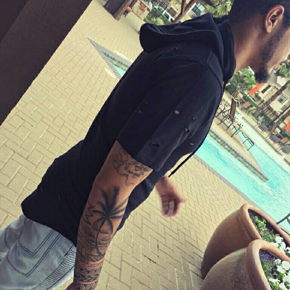 Black Ripped Detailing Hoodie
