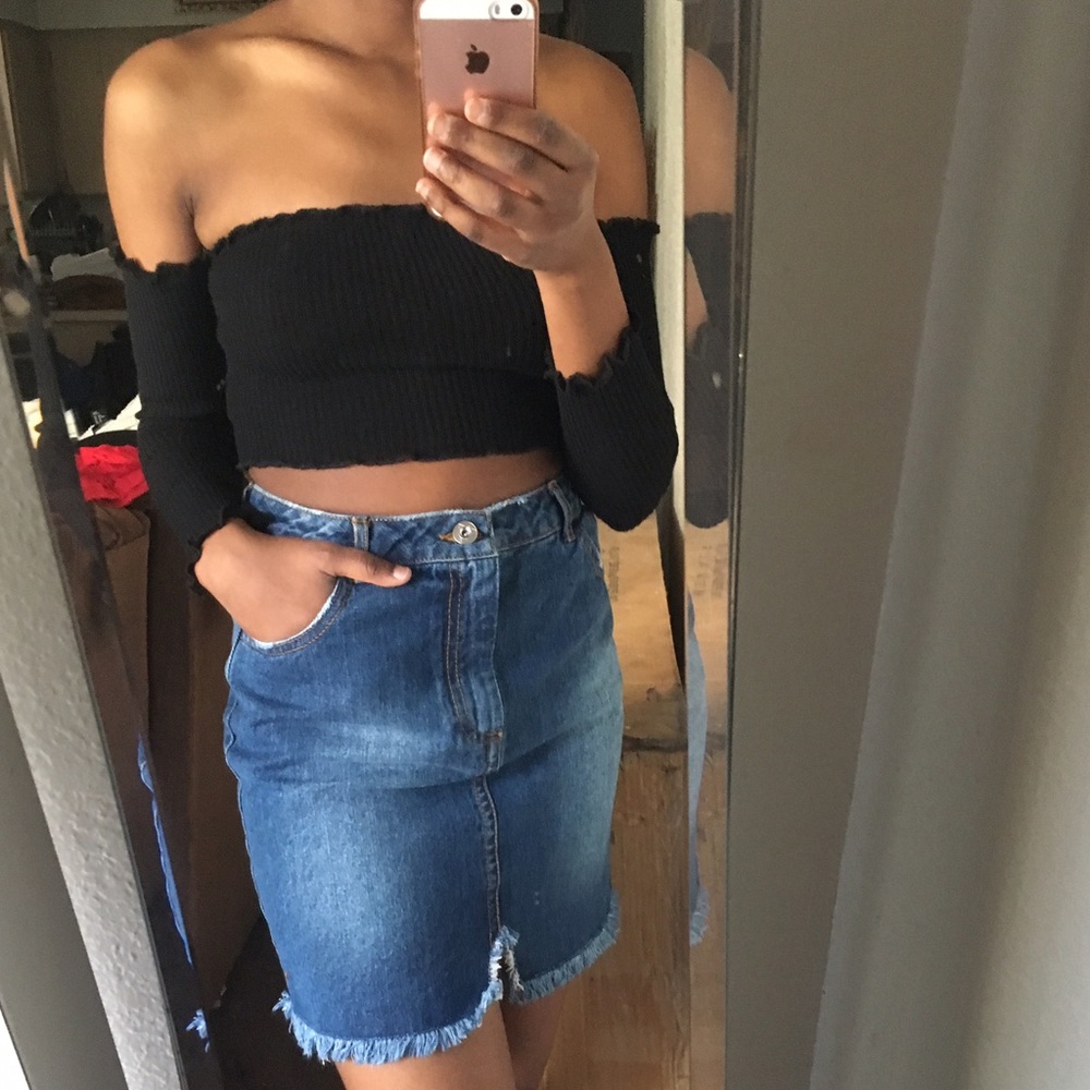 Brand New Raw Hem Distressed Denim Skirt