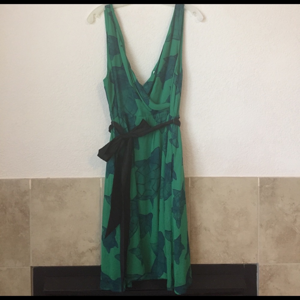 Anthropologie watercolor turtle green dress