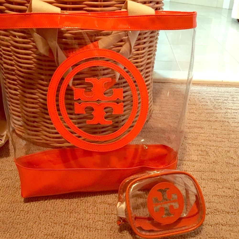 Tory Burch Clear bag and matching make up bag