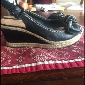 Franco Sarto black leather wedges