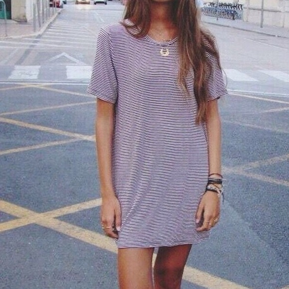 Brandy Melville maroon/white striped tshirt dress