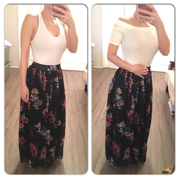 Black floral maxi skirt with slip - Picture 3 of 6