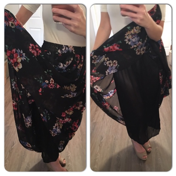 Black floral maxi skirt with slip - Picture 4 of 6