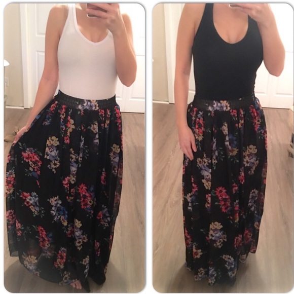 Black floral maxi skirt with slip - Picture 2 of 6