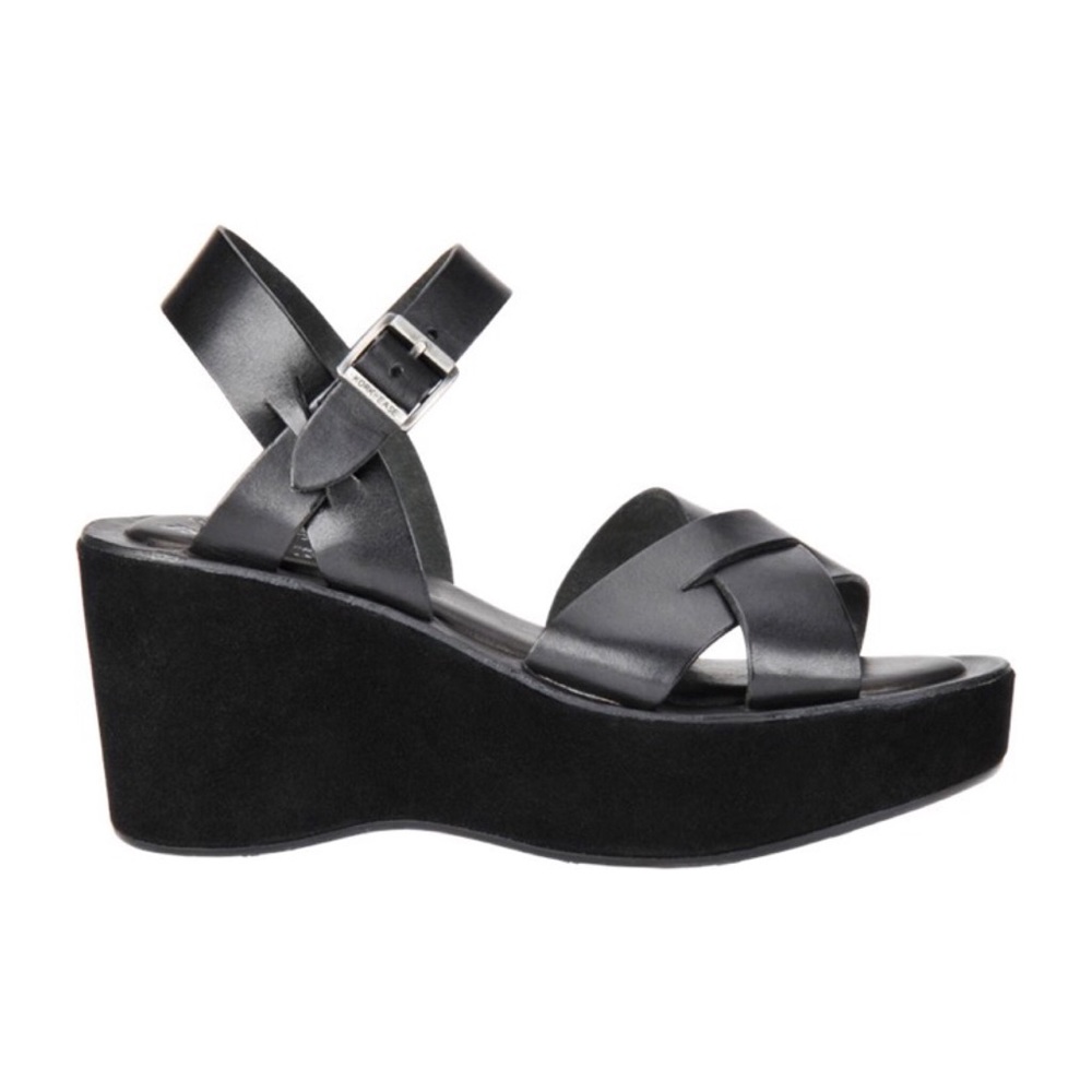 Kork Ease new black Ava wedge sandal leather suede