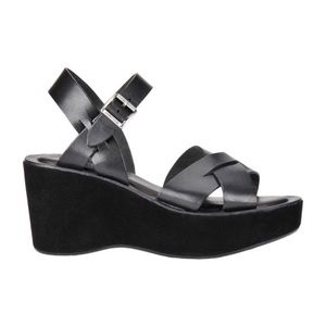 Kork Ease new black Ava wedge sandal leather suede