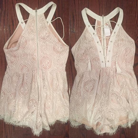 LF Pants - NWT LF Indikah Tassle Tieup Lace Scalloped Romper