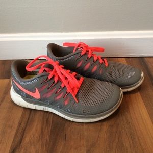 Grey and coral Nike Free 5.0