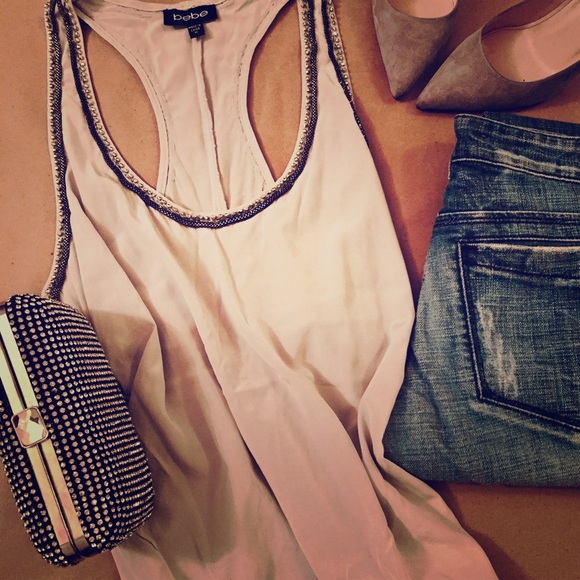 bebe Tops - BEBE | Silk // raceback with metal embellishments