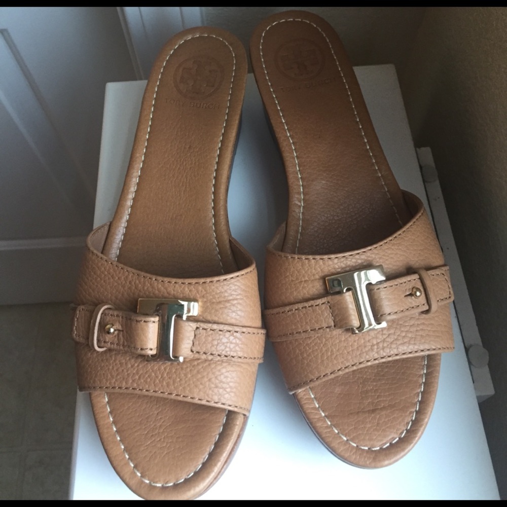 Tory Burch camel platform, flatform wedge, size 9