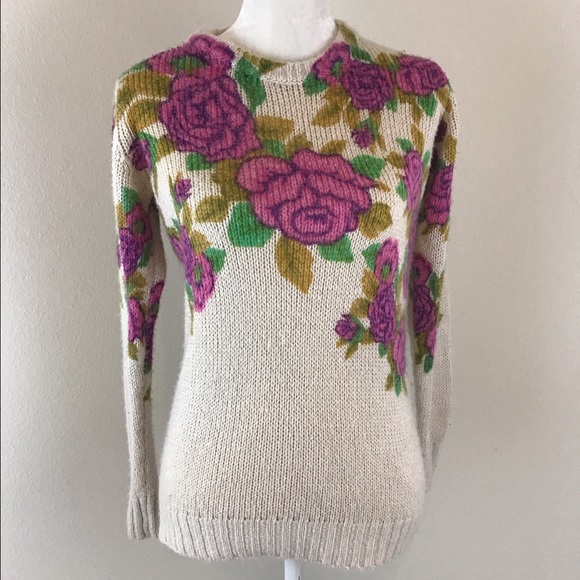 UrbanOutfitters asymmetrical floral knit sweater - Picture 2 of 5