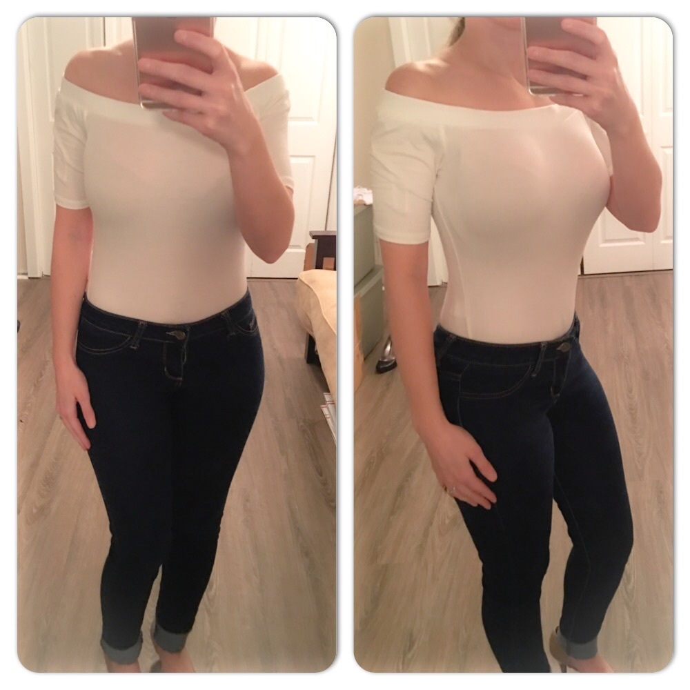 Ivory off the shoulder ribbed bodysuit - Picture 1 of 2
