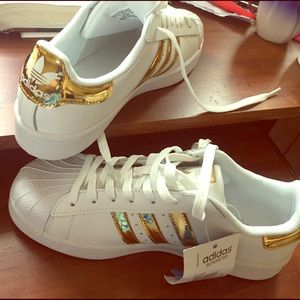 Gold Adidas Superstar Sneakers