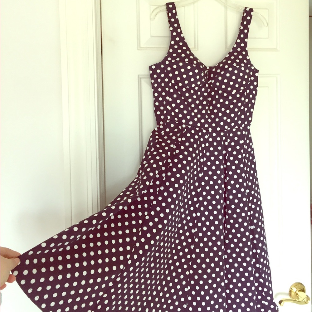 Cotton Navy blue & white polka dot dress