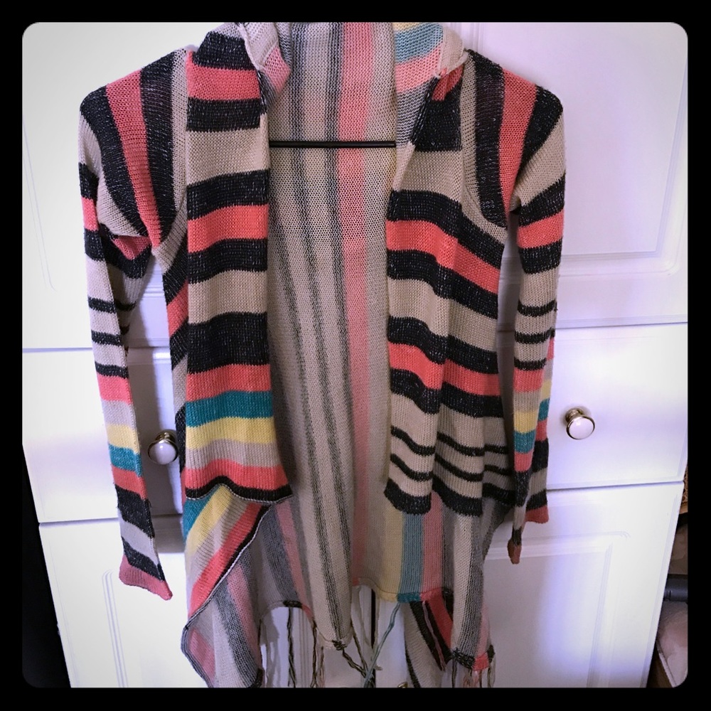 Girls striped kimono with fringe