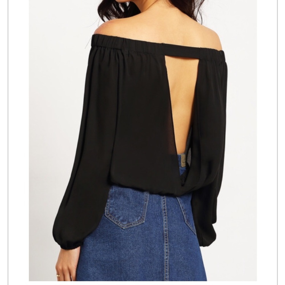 LAST 1 black open back off the shoulder top - Picture 3 of 4