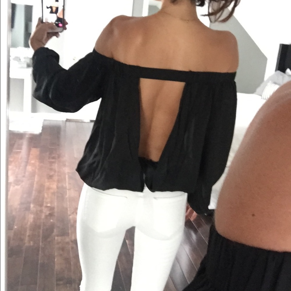 LAST 1 black open back off the shoulder top - Picture 2 of 4