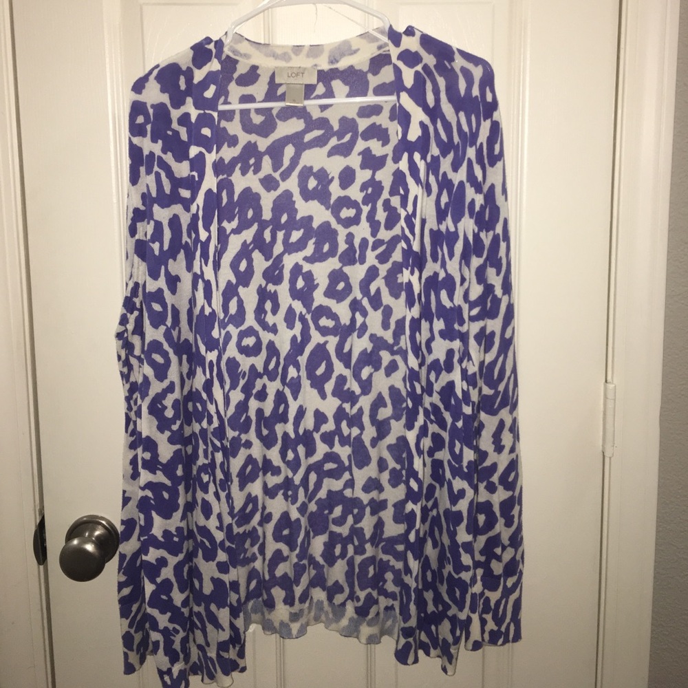 Loft purple animal print open front cardigan