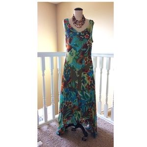 NWOT Tropical Print Handkerchief Hem Midi Dress 14