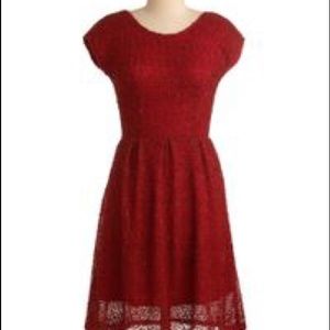 A line red beautiful textured lace dress