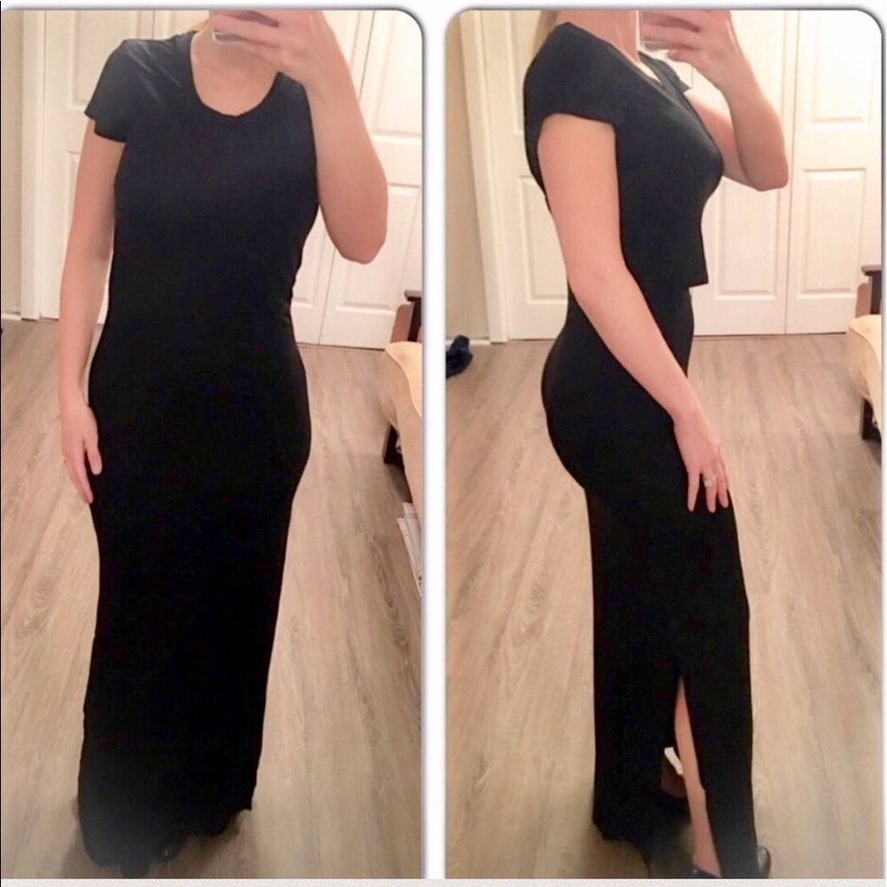 Black short sleeve casual maxi dress