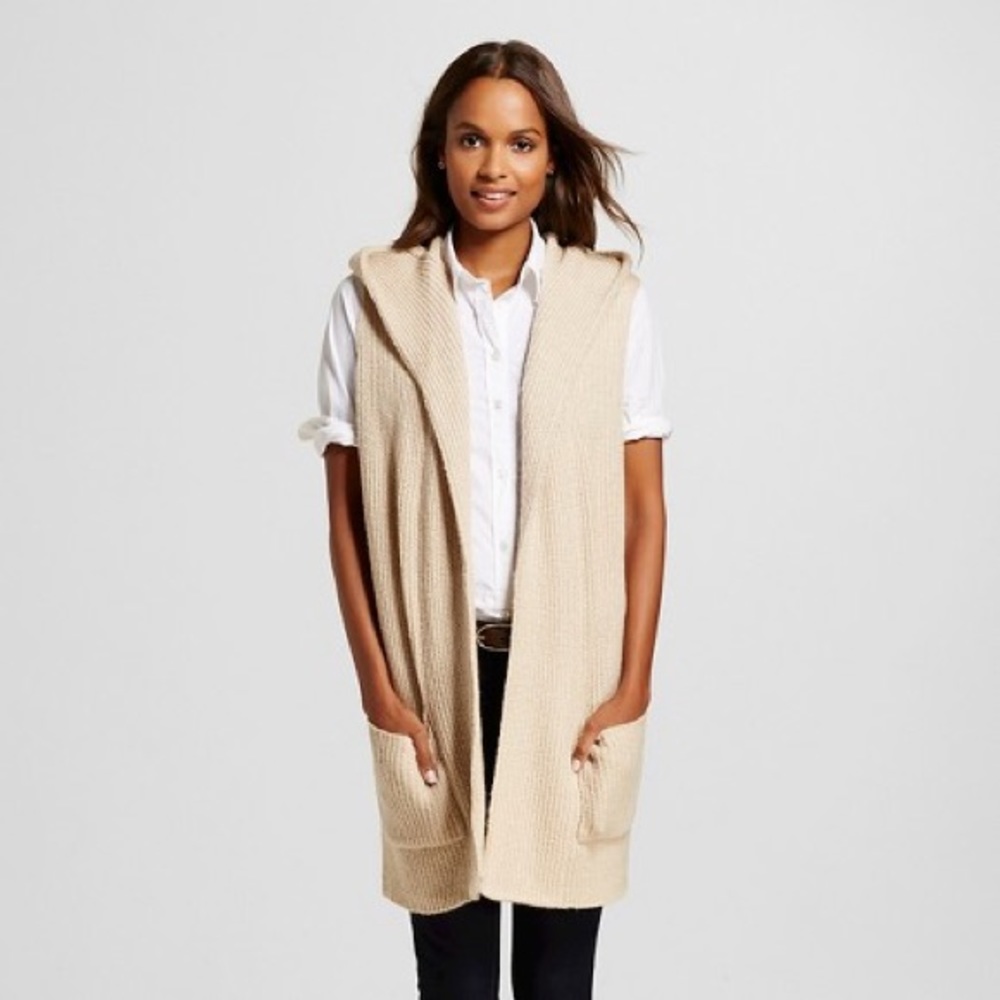 Merona Open Oatmeal Sleeveless Hooded Cardigan