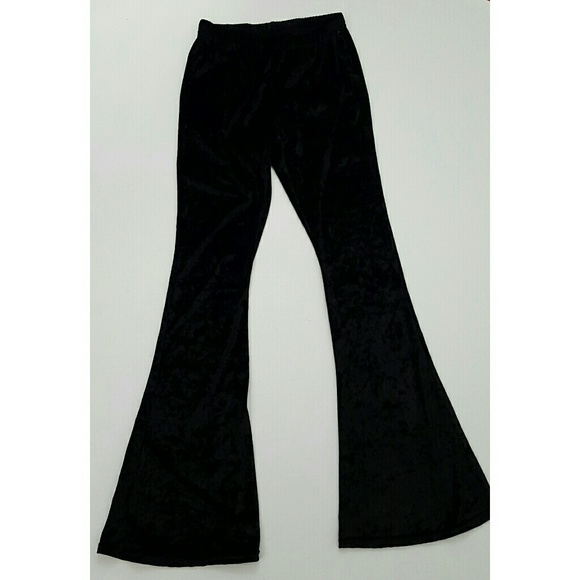 Black crushed velvet flare pants Small boho 70s - Picture 3 of 4