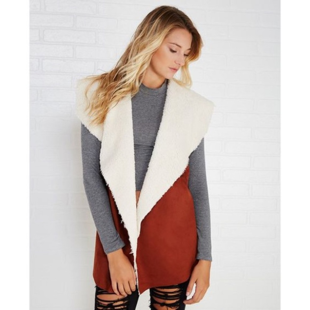 Faux Suede Sherpa Vest