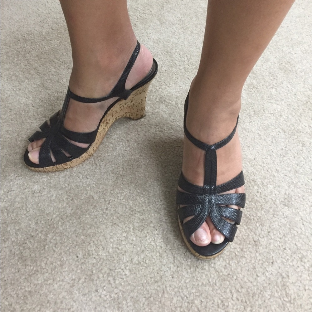 Franco Sarto black Nada Wedge Sandals sz 9 Women's