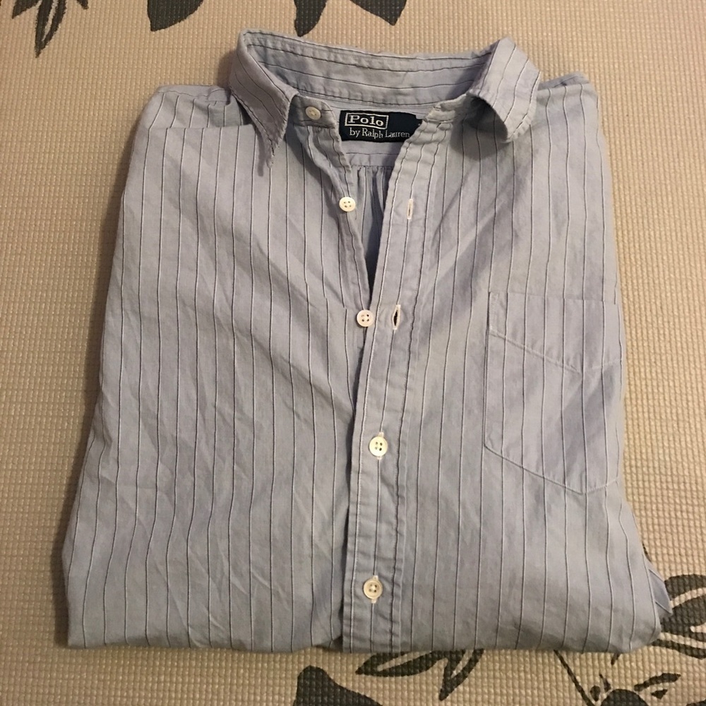 Striped polo button up shirt.