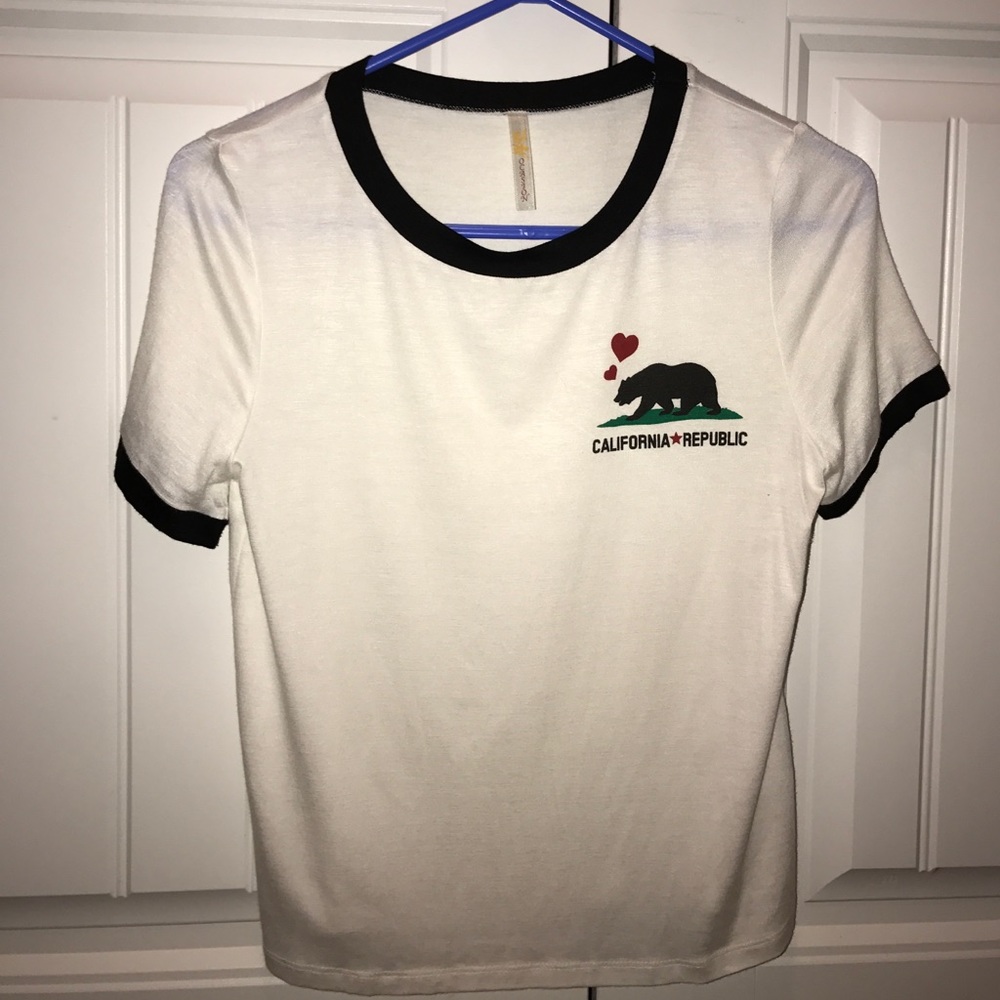 a white california republic crop top